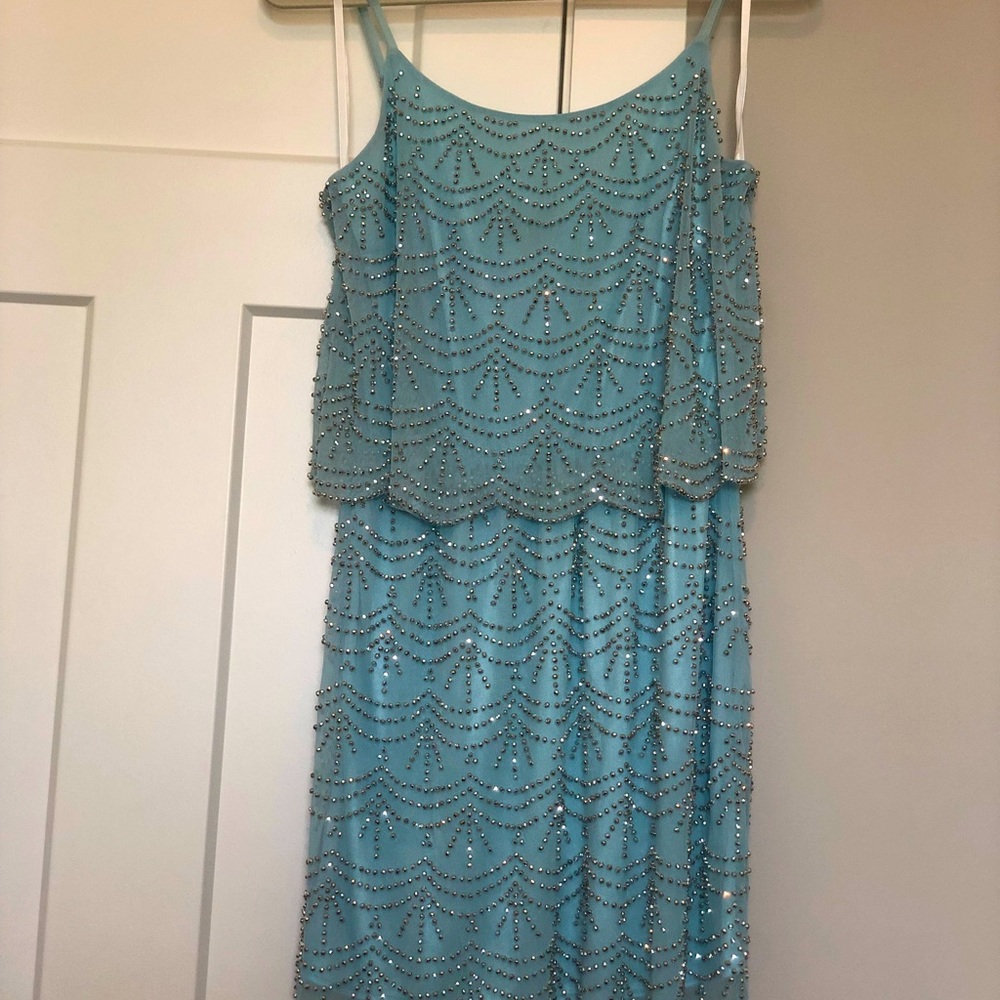 Light Blue Silver Beaded Xscape Dress Size 6 Gem